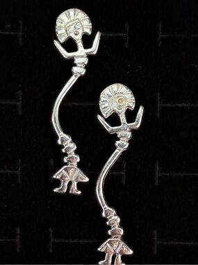 Vintage Silvertone Tribal Figure Pierced Earrings